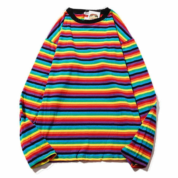 Rainbow Extra Long Sleeve Tee - Y2K Fashion Essential for 2000s Style