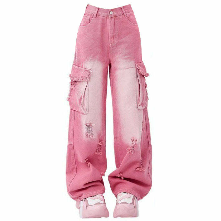 Rebel Pink Cargo Jeans - Y2K Fashion Essential for Trendy Outfits