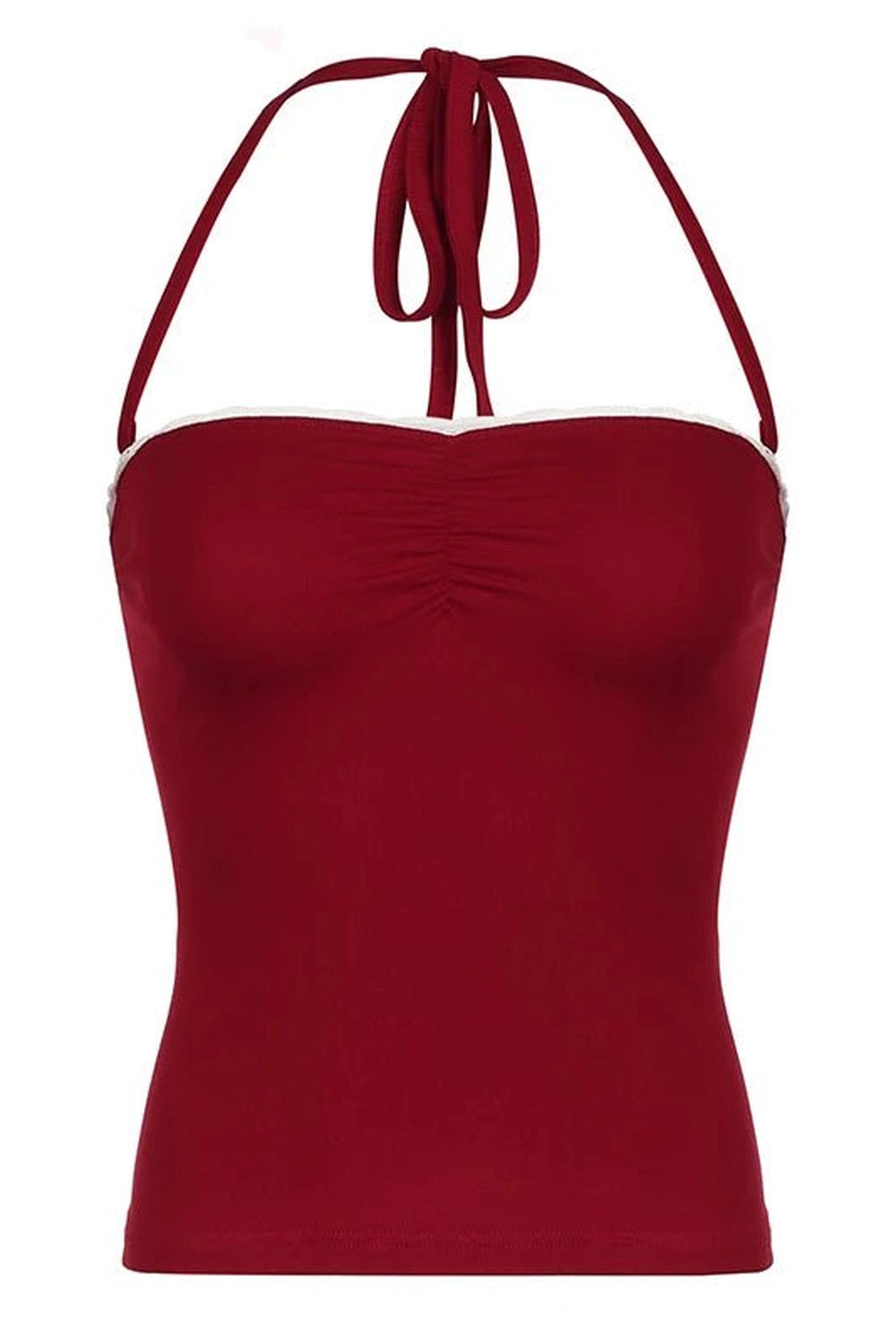 Red Lace-Trim Halter Top - Y2K Fashion Essential for 2000s Style