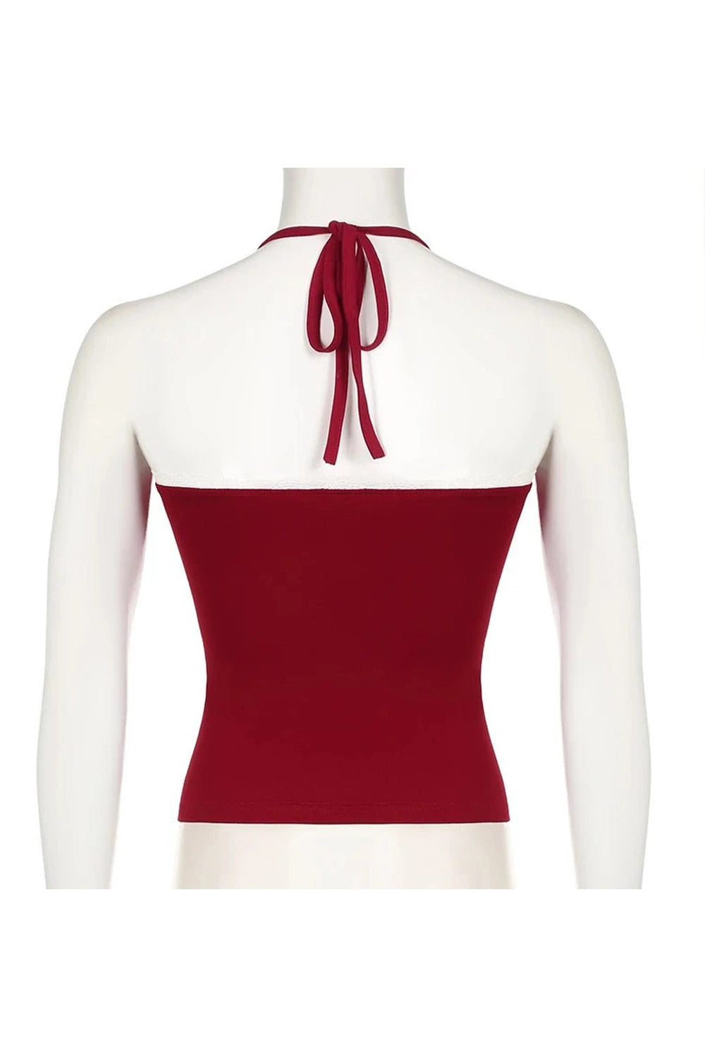 Red Lace-Trim Halter Top - Y2K Fashion Essential for 2000s Style