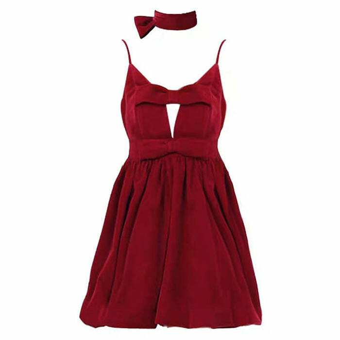 Red Velvet Y2K Halter Dress - Embrace 2000s Fashion Aesthetic