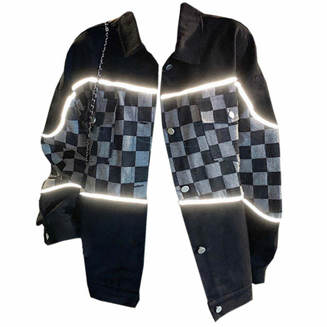 Reflective Checker Jacket - Trendy Y2K Fashion for Bold Outfits