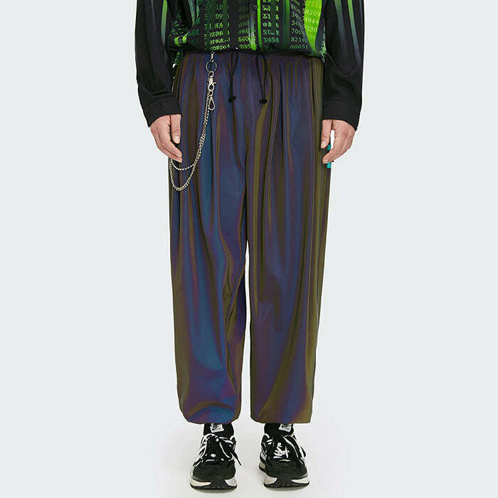 Reflective Wide Pants: Embrace Y2K Fashion with 2000s Style Vibes