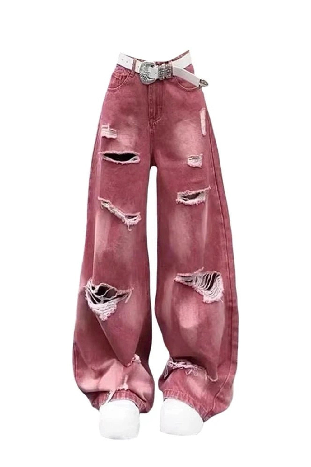 Retro Rose Distressed Baggy Jeans - Y2K Fashion Essential for 2000s Style