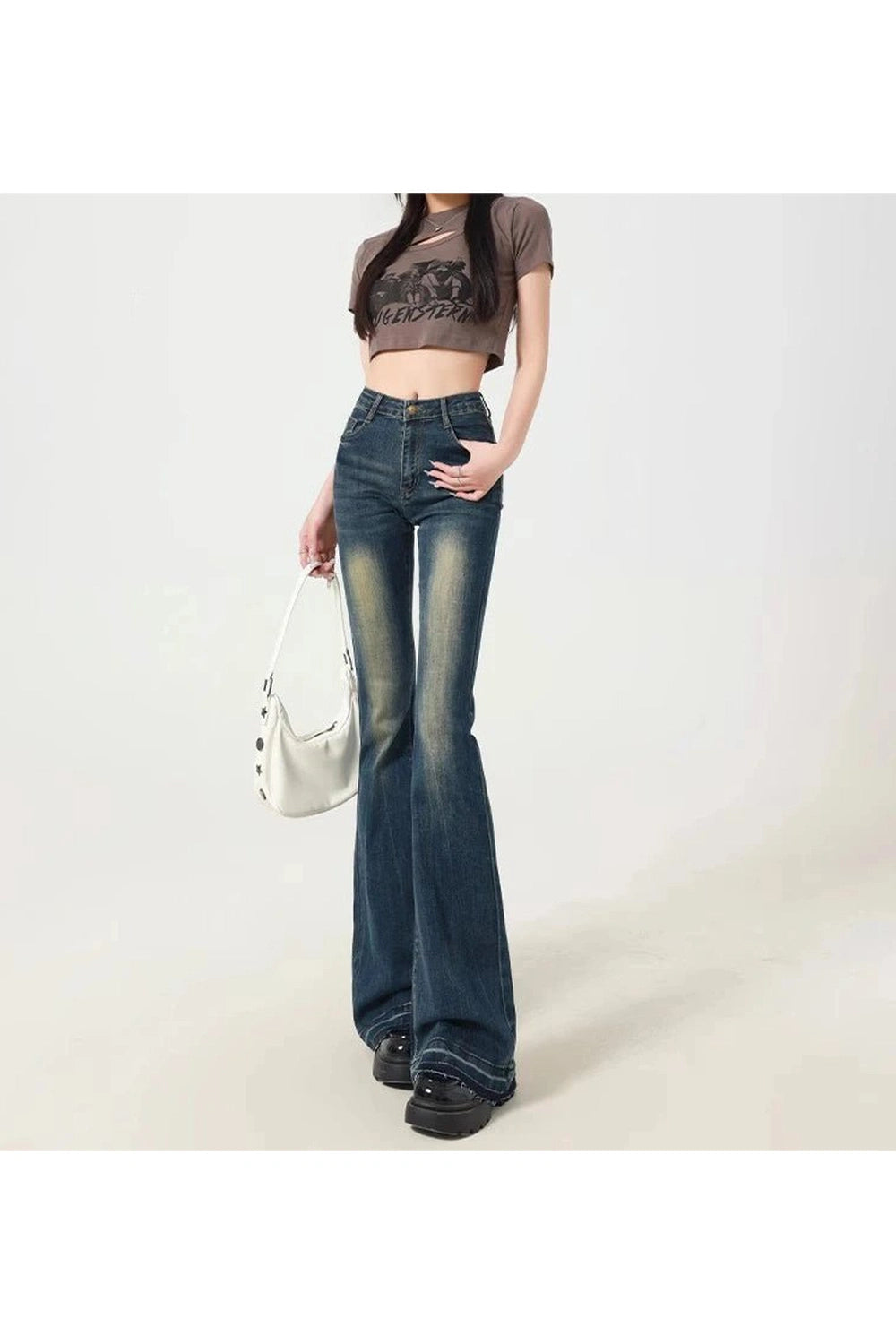 Retro Y2K Embroidered Flare Jeans - Trendy 2000s Style for Women