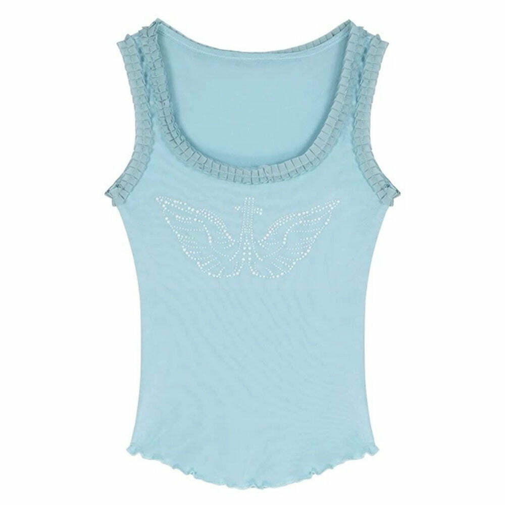 Rhinestone Angel Wings Tank Top - Y2K Fashion Aesthetic Clothing