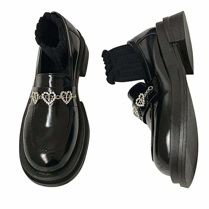 Rhinestone Heart Loafers: Y2K Fashion Must-Have for 2000s Style