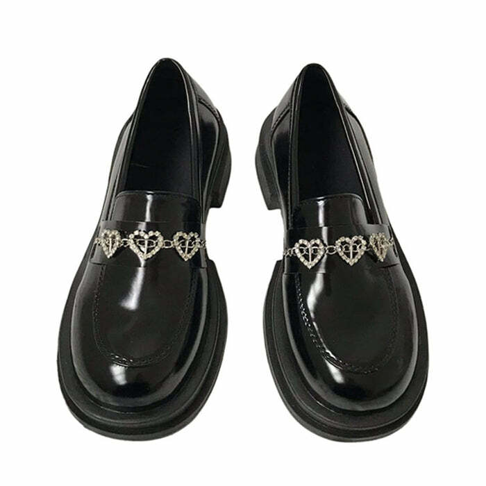 Rhinestone Heart Loafers: Y2K Fashion Must-Have for 2000s Style