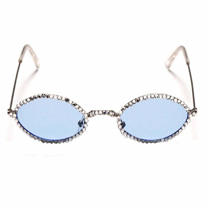 Rhinestone Oval Glasses - Y2K Fashion Accessory for Trendy Outfits