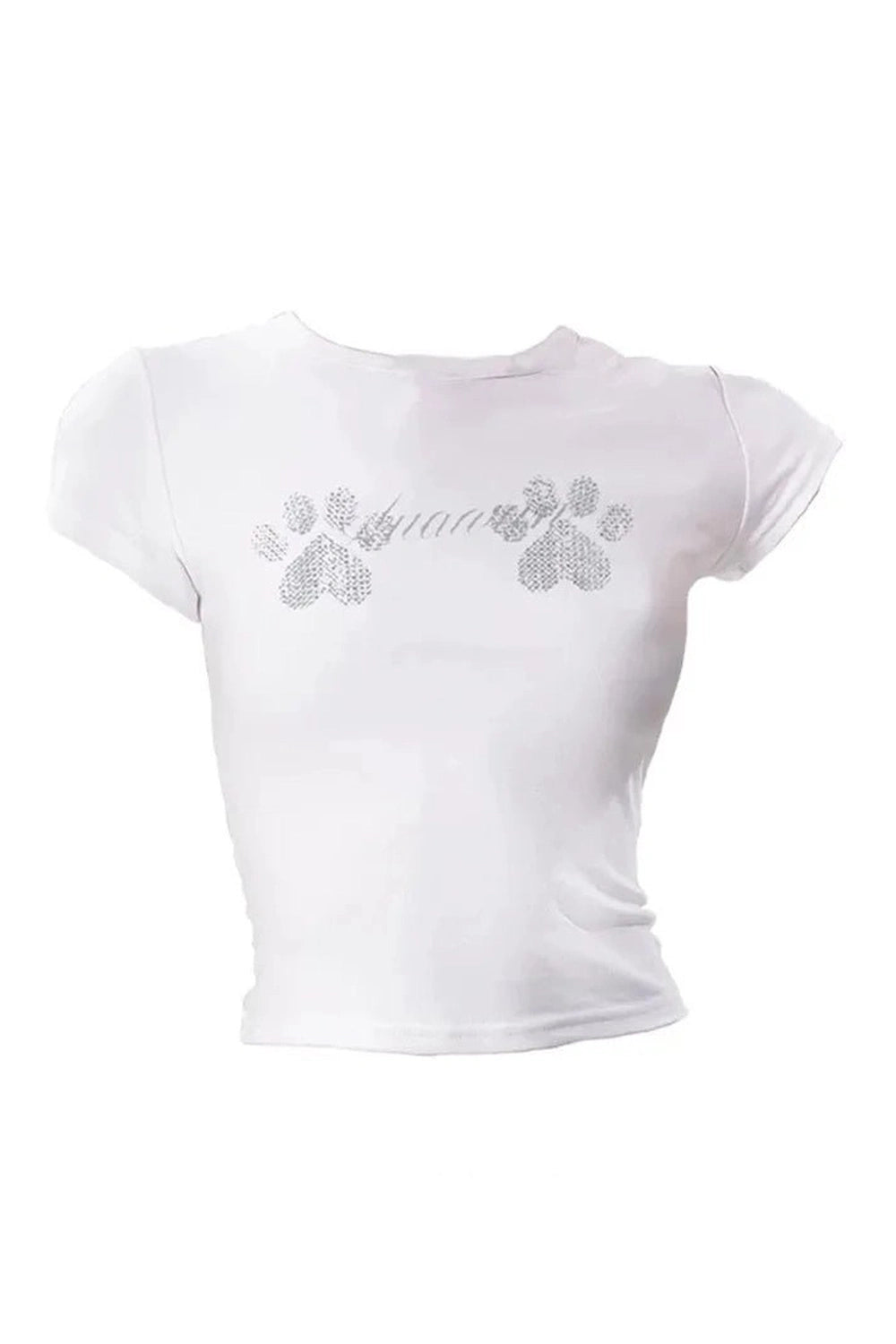 Rhinestone Paw Print Baby Top - Y2K Fashion Aesthetic for Trendy Looks