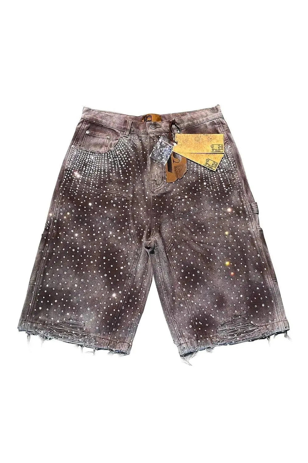 Rhinestone Studded Distressed Denim Shorts - Y2K Fashion Essential