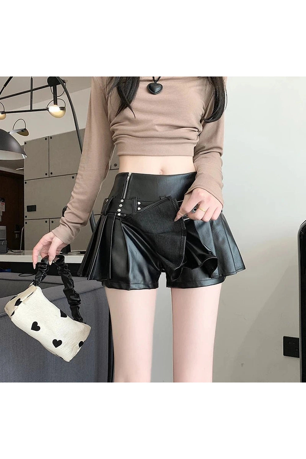 Riveted Pleather Mini Skirt - Y2K Fashion Essential for Trendy Outfits