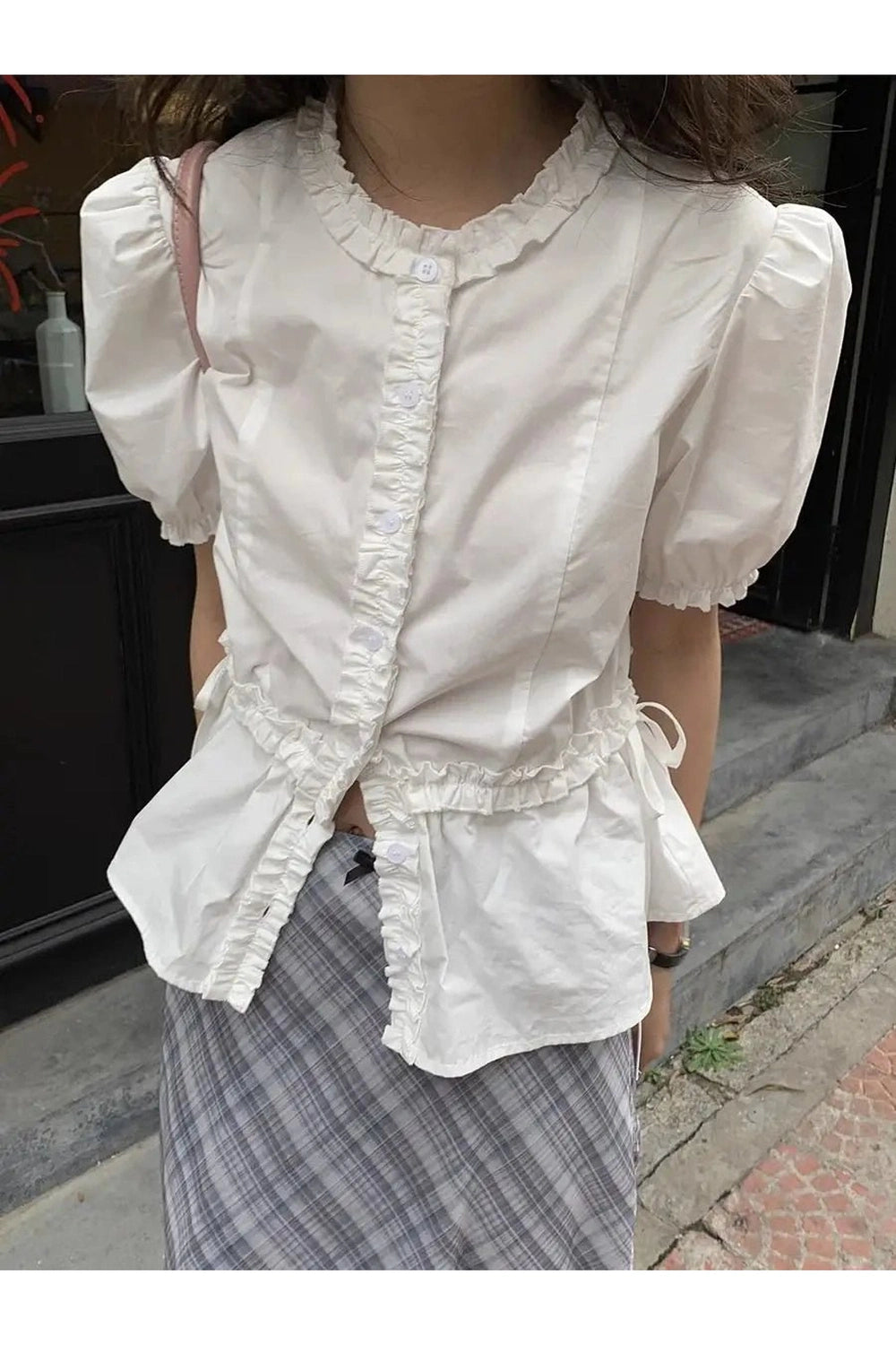 Ruffled Elegance Y2K Button-Up Blouse - Trendy 2000s Fashion Top