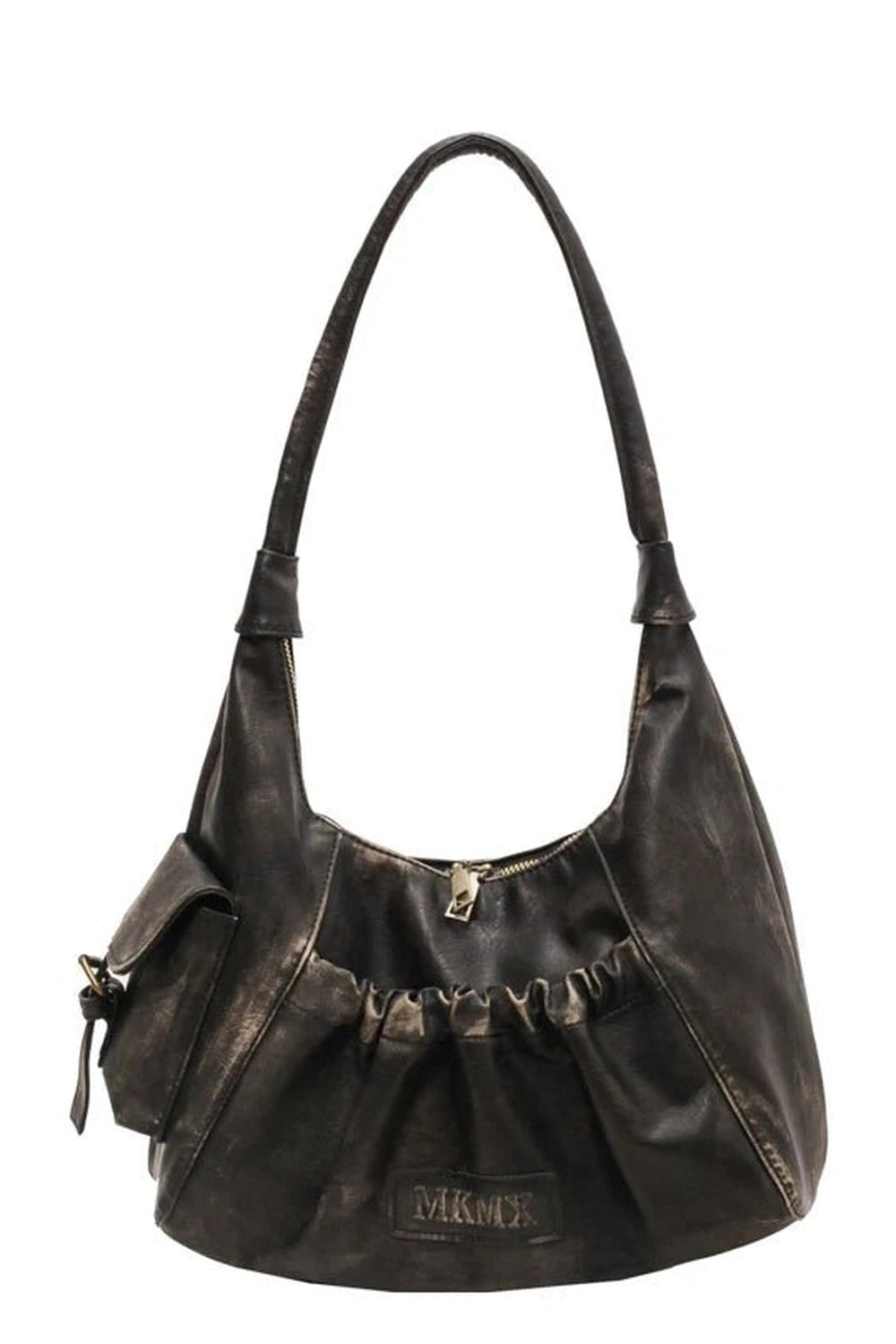 Rustic Ruched Shoulder Bag - Y2K Fashion Essential for Trendy Outfits