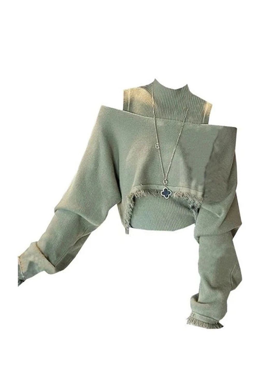 Sage Green Layered Off-Shoulder Sweater - Y2K Fashion Essential