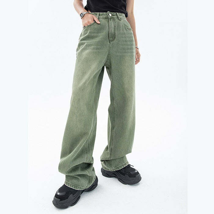 Sage Green Y2K Baggy Jeans - Trendy 2000s Fashion for Effortless Style