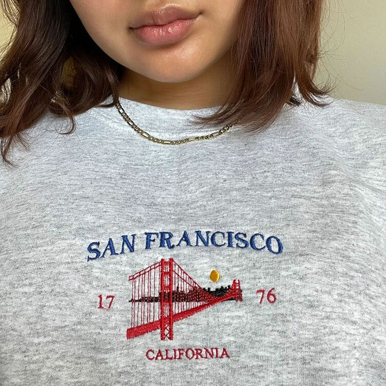 San Francisco Embroidery Sweatshirt - Y2K Fashion Essential for 2000s Style