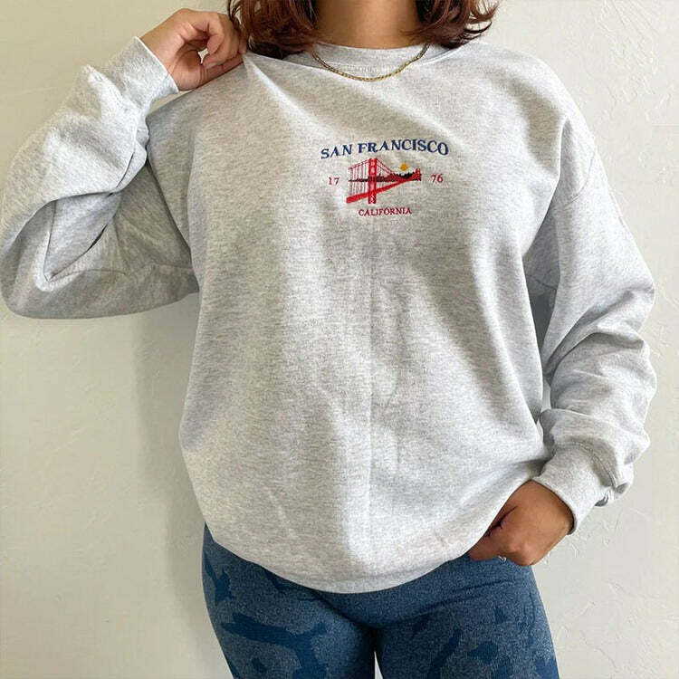 San Francisco Embroidery Sweatshirt - Y2K Fashion Essential for 2000s Style