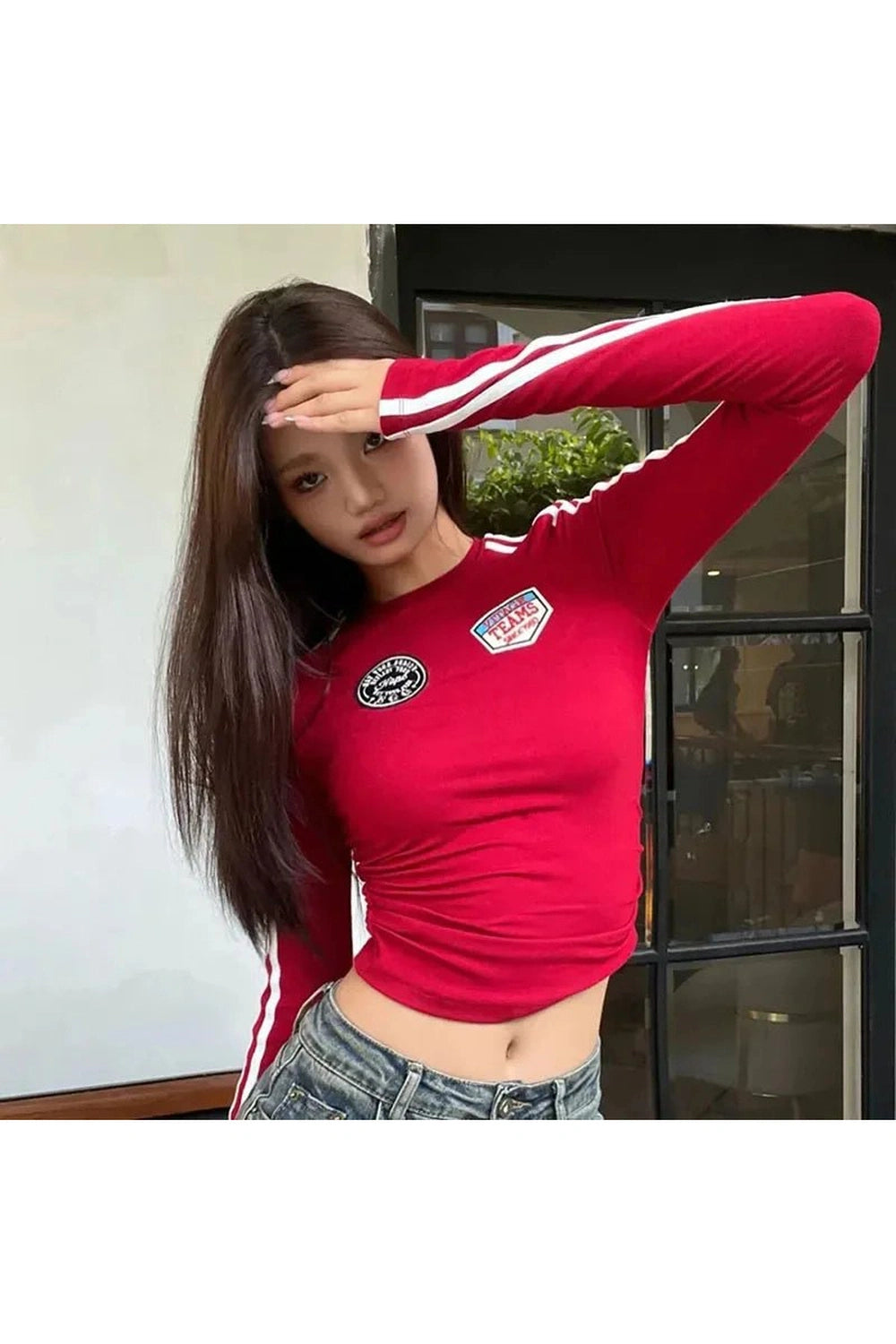 Scarlet Racer Long Sleeve Crop Top - Y2K Fashion Essential for Stylish Outfits