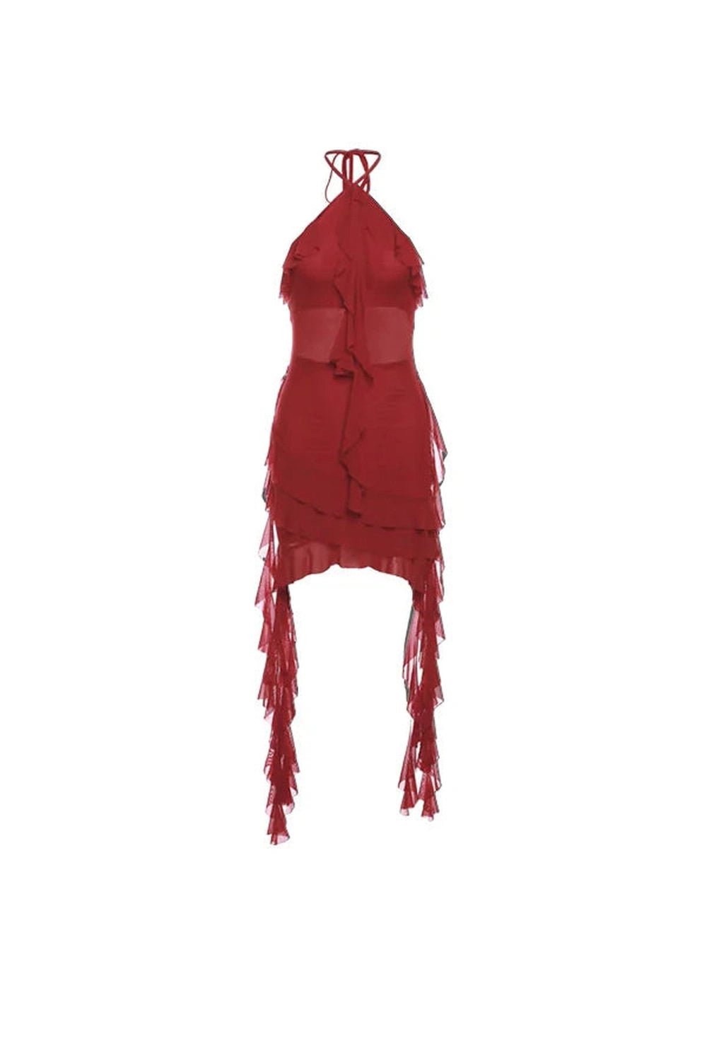 Scarlet Ruffle Halter Dress - Y2K Fashion Inspired 2000s Style Outfit