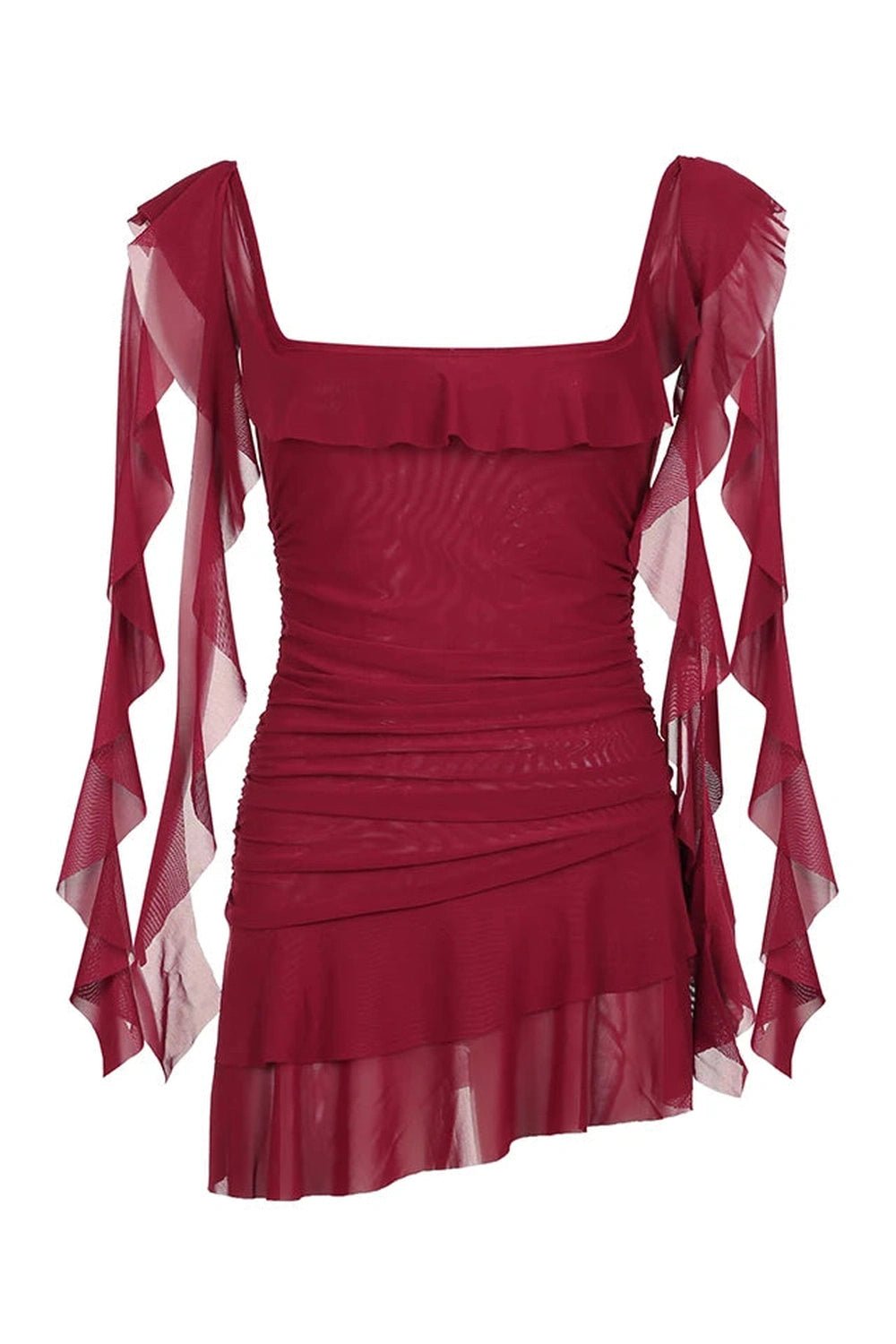 Scarlet Ruffle Y2K Dress - Embrace 2000s Fashion with Gothic Flair