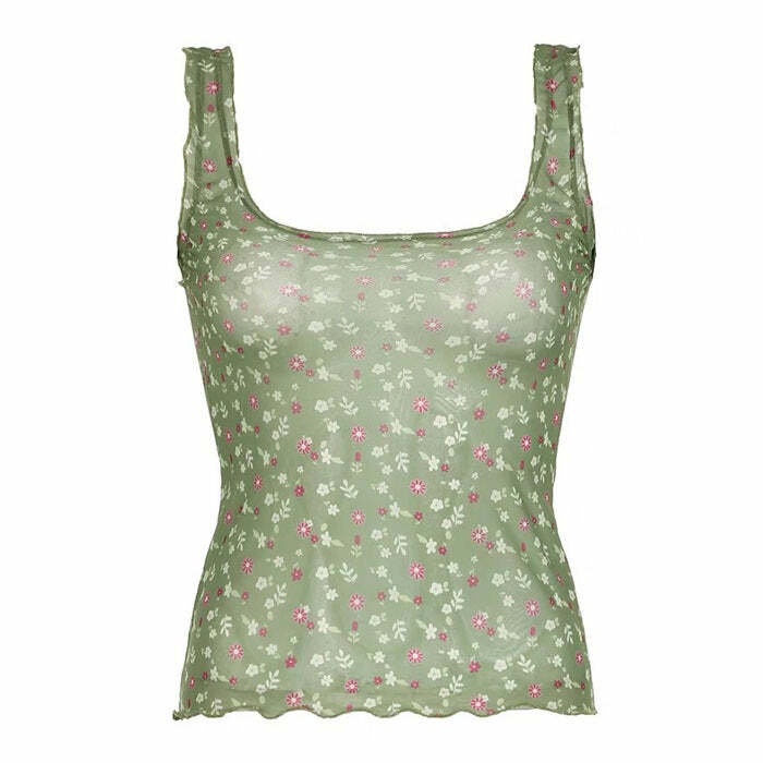 Secret Garden Y2K Mesh Tank Top - Trendy 2000s Style Aesthetic