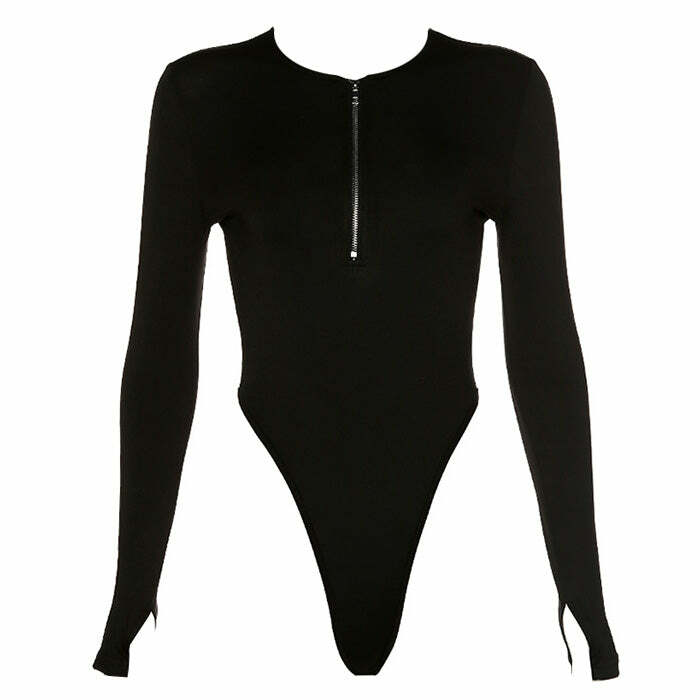 Secret Missions Y2K Zip Up Bodysuit - Trendy 2000s Fashion Essential