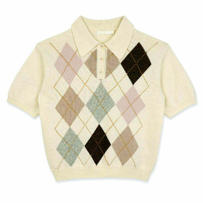 Self Made Y2K Argyle Collar Top - Trendy 2000s Fashion Essential