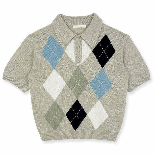 Self Made Y2K Argyle Collar Top - Trendy 2000s Fashion Essential