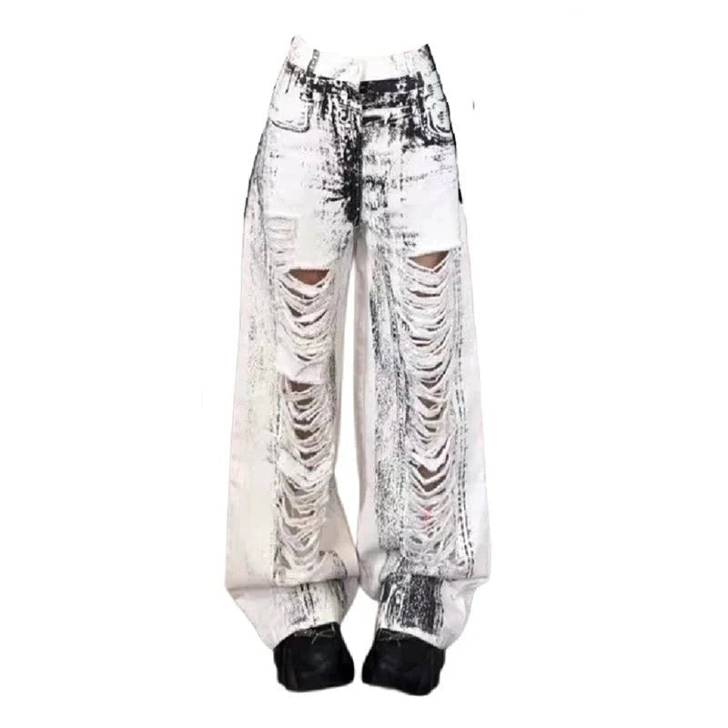 Shattered Chaos Y2K Ripped Jeans - Trendy 2000s Style for Women