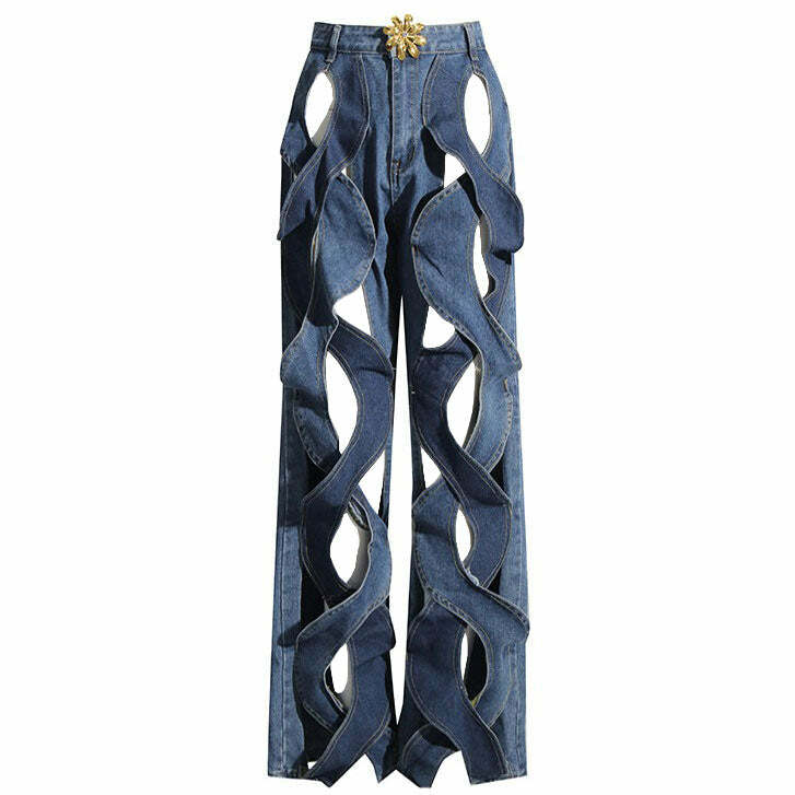 Showgirl Hollow Out Criss Cross Jeans - Y2K Fashion Statement Piece