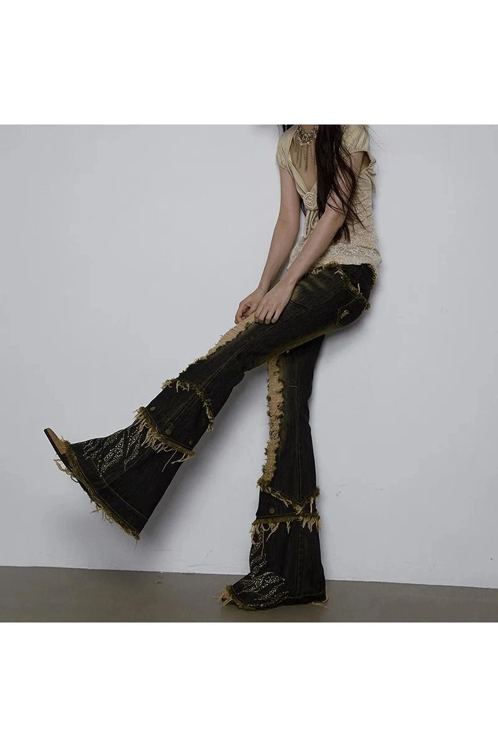 Shredded Flames Distressed Flare Pants - Y2K Fashion Statement Piece