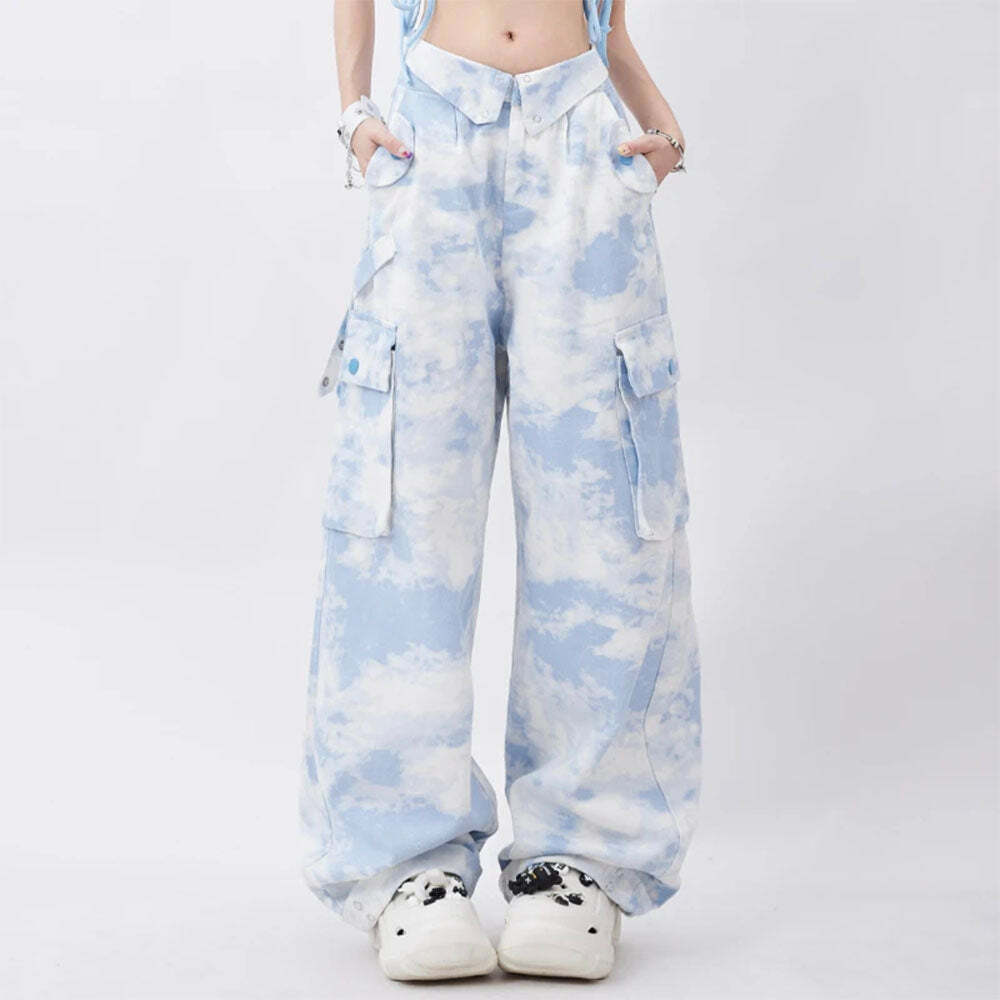 Sky Blue Y2K Cargo Pants - Trendy 2000s Style for Effortless Outfits