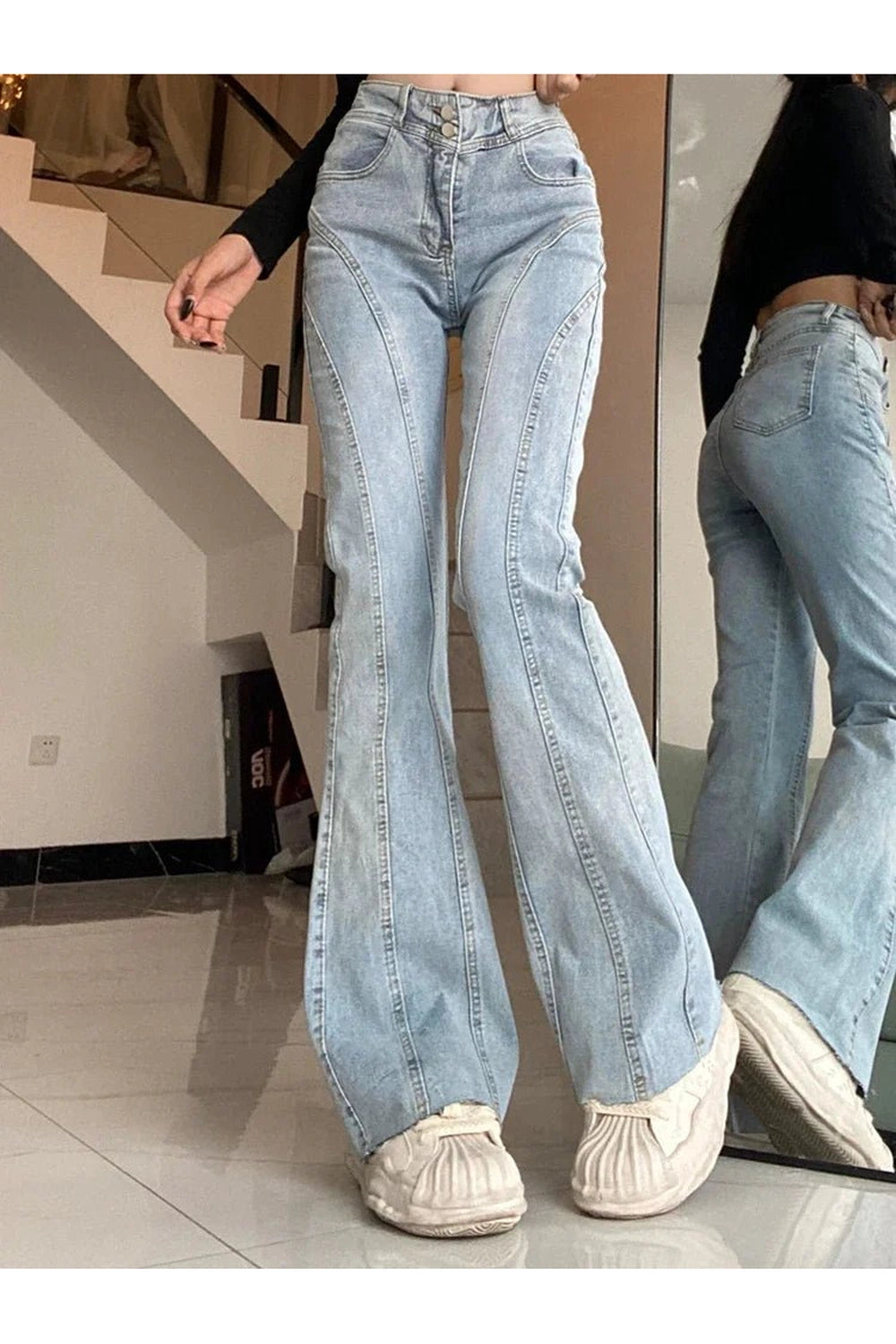 Skywave Stitch Flare Jeans - Y2K Fashion Essential for 2000s Style