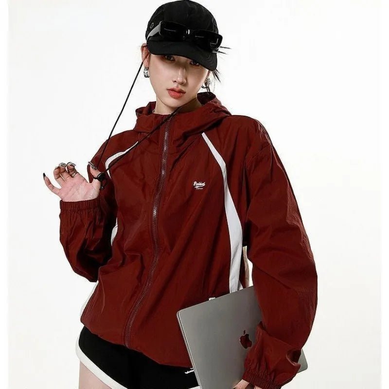 Sporty Red Zip-Up Jacket - Y2K Fashion Essential for Trendy Outfits