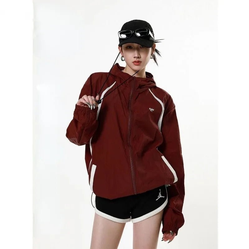 Sporty Red Zip-Up Jacket - Y2K Fashion Essential for Trendy Outfits