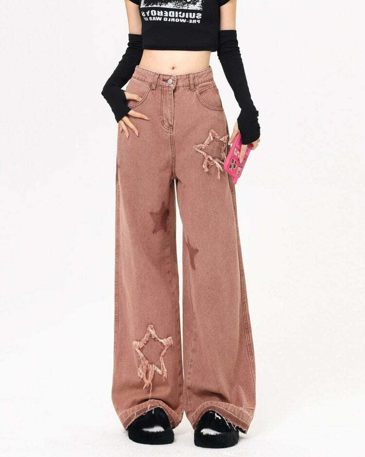 Star Aesthetic Pink Jeans - Y2K Fashion Must-Have for Trendy Outfits