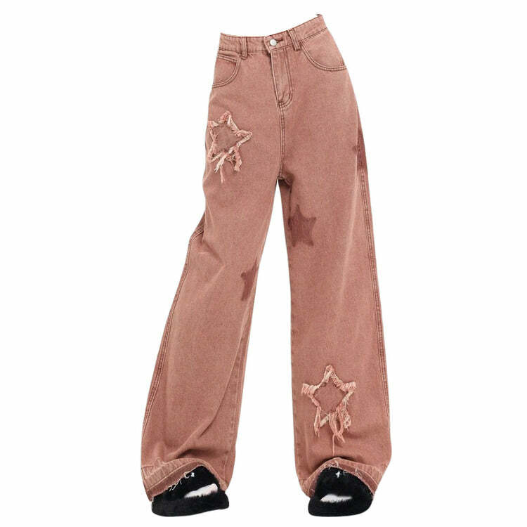 Star Aesthetic Pink Jeans - Y2K Fashion Must-Have for Trendy Outfits