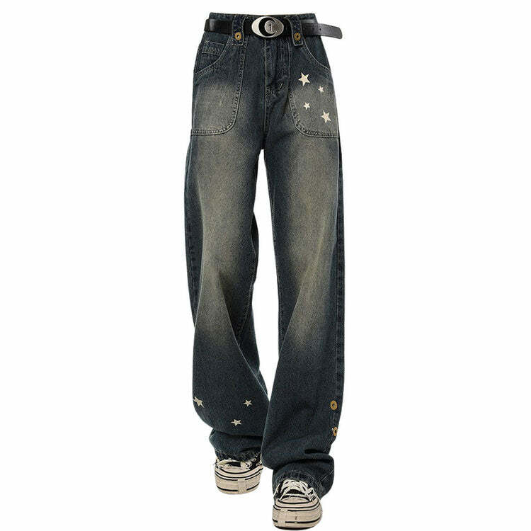 Star Child Y2K Wide Leg Jeans - Trendy 2000s Fashion Statement