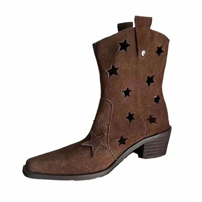 Star Cut Out Cowboy Boots - Y2K Fashion Statement for Trendy Looks