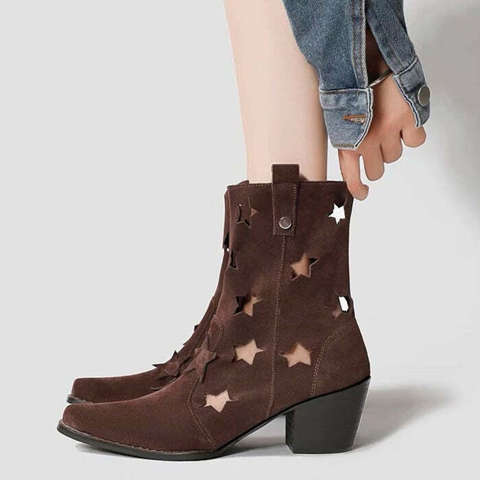 Star Cut Out Cowboy Boots - Y2K Fashion Statement for Trendy Looks