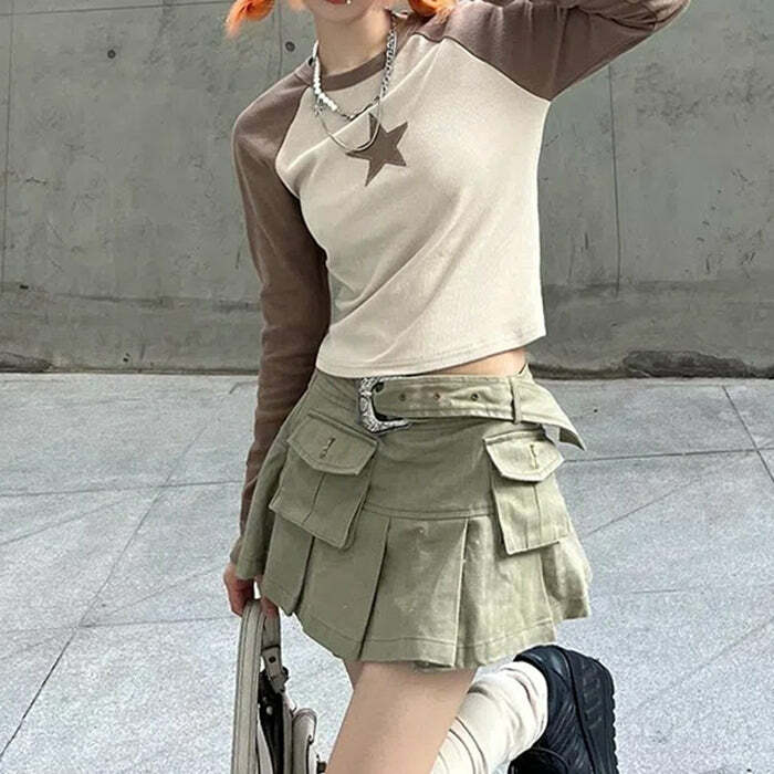 Star Girl Brown Long Sleeve Top - Y2K Fashion Essential for 2000s Style