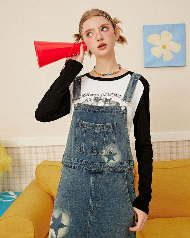 Star Girl Y2K Denim Overalls - Trendy 2000s Fashion for a Retro Look