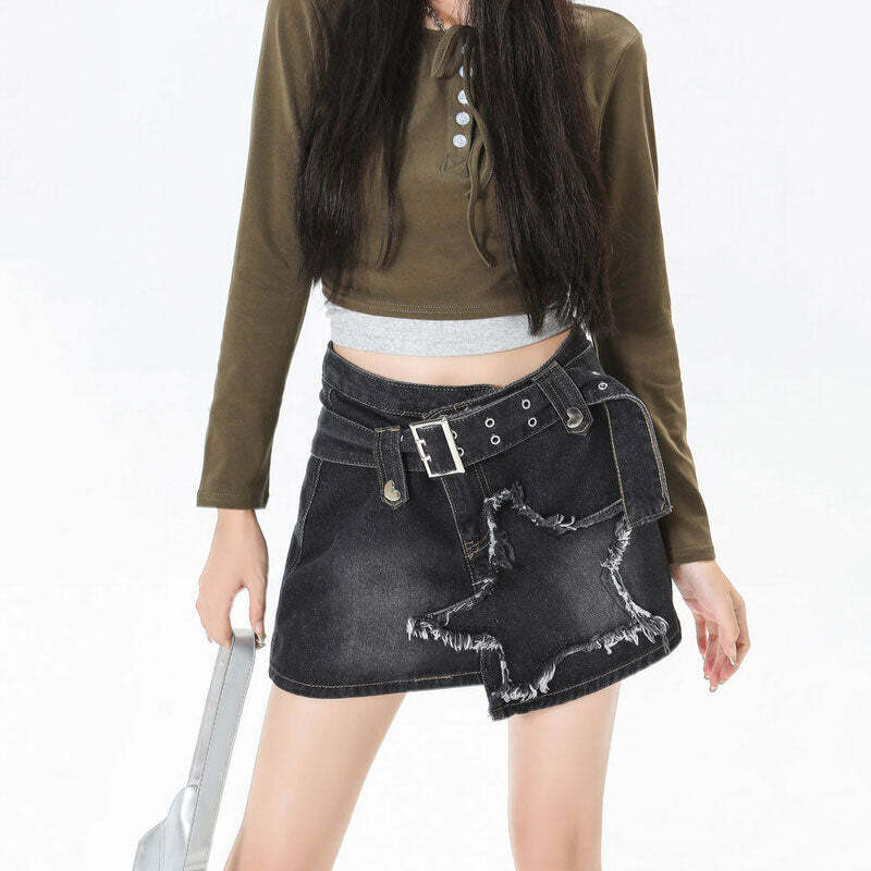 Star Girl Y2K Denim Skirt - Trendy 2000s Fashion for Effortless Style