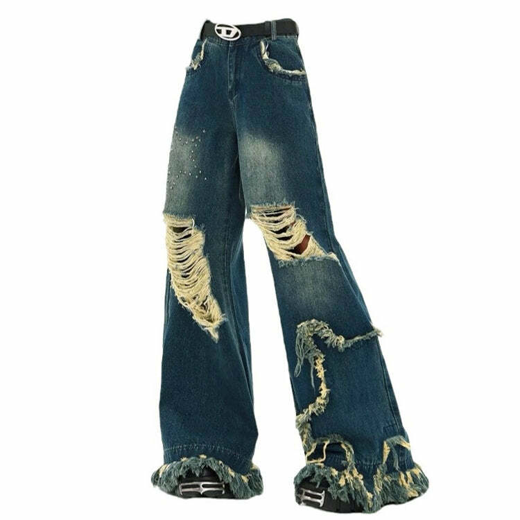 Star Girl Y2K Destroyed Jeans - Trendy 2000s Style for Effortless Vibes