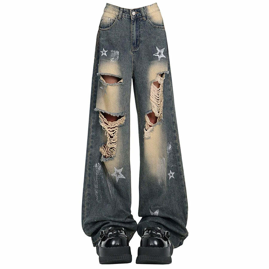 Star Girl Y2K Distressed Jeans - Trendy 2000s Style for Modern Fashion