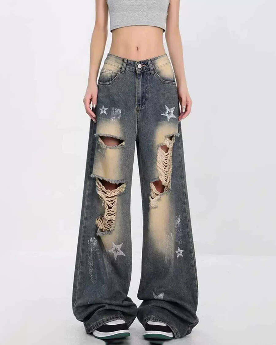 Star Girl Y2K Distressed Jeans - Trendy 2000s Style for Modern Fashion