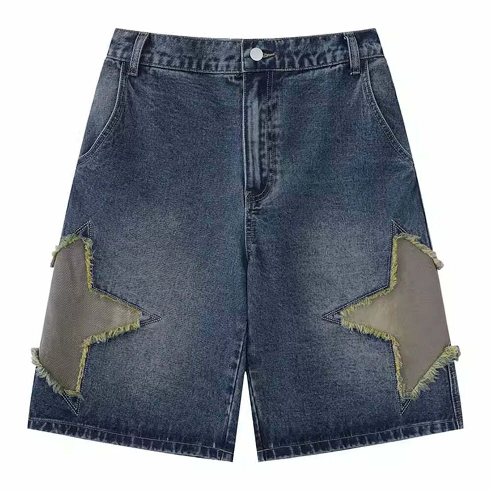 Star Patch Denim Shorts - Trendy Y2K Fashion for a Retro 2000s Look