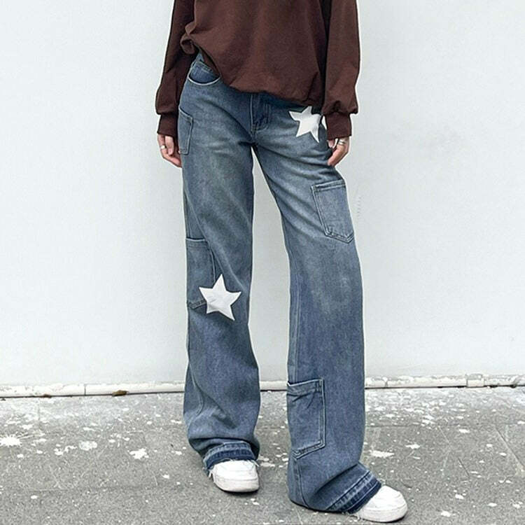 Star Print Y2K Fashion Jeans - Trendy 2000s Style for Unique Outfits