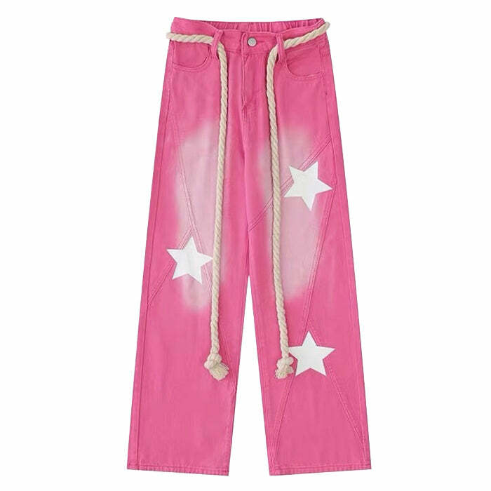 Star Print Y2K Pink Jeans - Trendy 2000s Style for a Bold Look